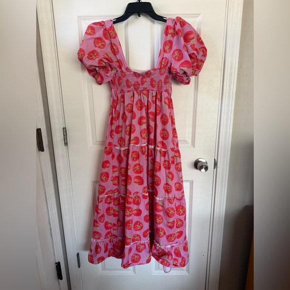 Show Me Your Mumu Spicy Tomato Midi Dress Puff Sleeve Sz Large Limited Edition - Picture 8 of 10